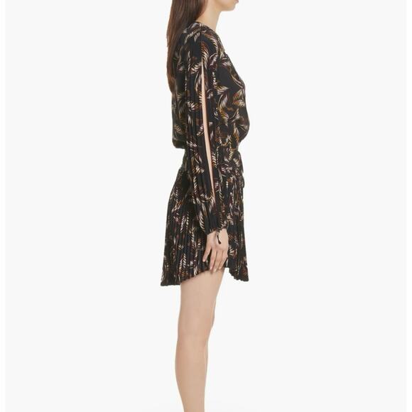 A.L.C. Rory V-Neck Long Sleeve Silk Print Dress Black Size 0 - Picture 4 of 16